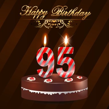 95 yıl mutlu bir doğum günü kartı pasta ve mum, 95 doğum - vektör eps10