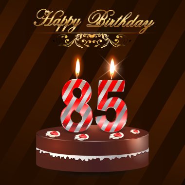 85 yıl mutlu bir doğum günü kartı pasta ve mum, 85 doğum - vektör eps10