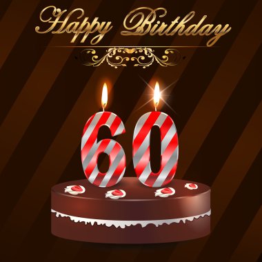60 yıl mutlu bir doğum günü kartı pasta ve mum, 60 - vektör eps10