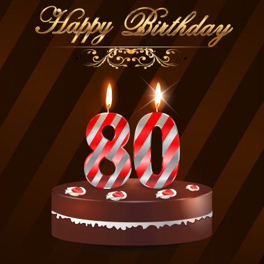 80 Year Happy Birthday Card with cake and candles, 80th birthday - vector EPS10 clipart