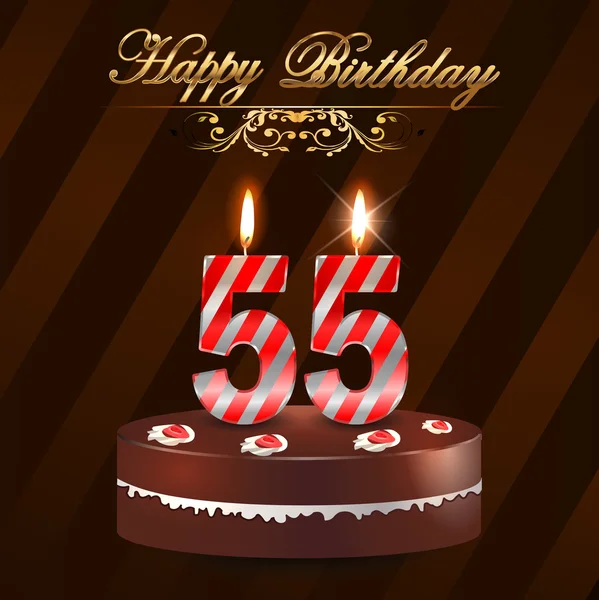 Carte d'anniversaire 55 ans avec gâteau et bougies, 55e anniversaire - vecteur EPS10 — Image vectorielle
