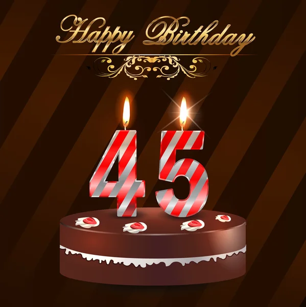 Cartão de aniversário feliz de 45 anos com bolo e velas, aniversário de 45 anos - vetor EPS10 — Vetor de Stock