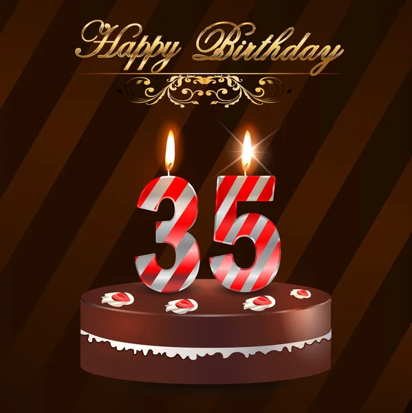 35 Year Happy Birthday Card with cake and candles, 35th birthday - vector EPS10 — Stock Vector