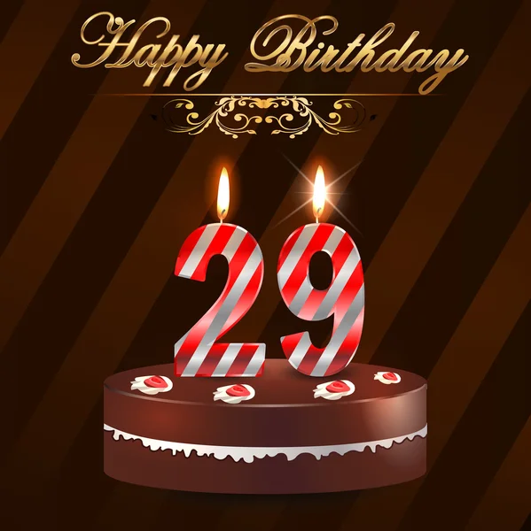 Tarjeta de cumpleaños feliz de 29 años con pastel y velas, 29 cumpleaños - vector EPS10 — Vector de stock