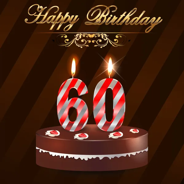 60 Year Happy Birthday Card with cake and candles, 60th birthday - vector EPS10 — Stock Vector