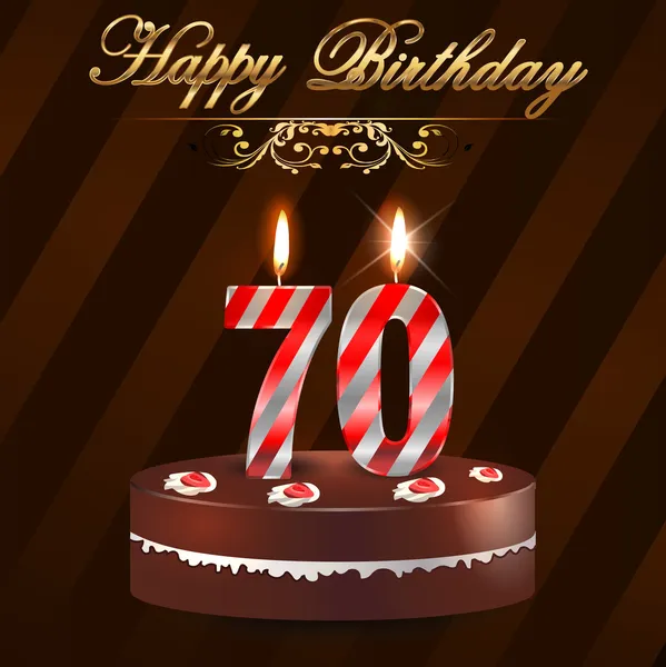 Tarjeta de cumpleaños feliz de 70 años con pastel y velas, 70 cumpleaños - vector EPS10 — Vector de stock