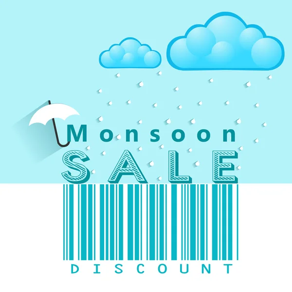 Monção oferta e venda banner, panfleto ou cartaz com chuva e conceito guarda-chuva aberto — Vetor de Stock