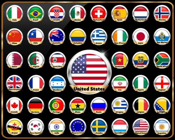 Mundo países vetor bandeira brilhante botão, bandeira nacional, país bandeira distintivo vetor eps10 — Vetor de Stock