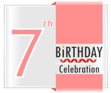 7 Doğum, canlı renkler ve şerit - 7 yıl kutlama kartı illüstrasyon vektör