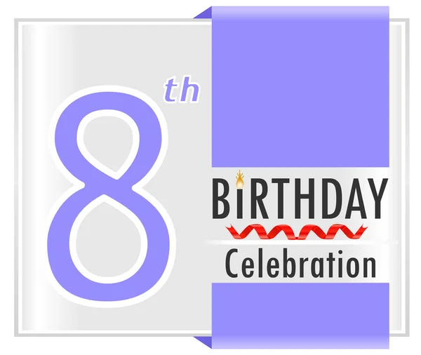 8ème anniversaire, carte de célébration de 8 ans avec couleurs vives et ruban - illustration vectorielle — Image vectorielle