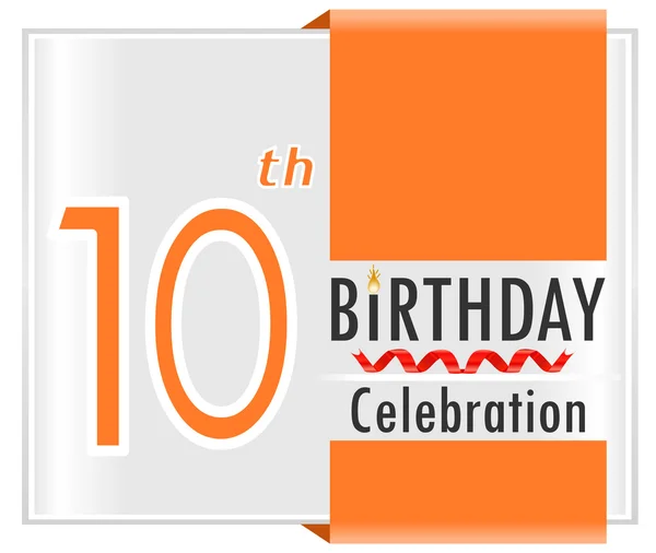 10º cumpleaños, tarjeta de celebración de 10 años con colores vibrantes y cinta - ilustración vectorial — Archivo Imágenes Vectoriales
