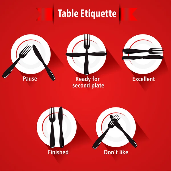 Comedor etiqueta y mesa manera, horquillas y cuchillos señales- eps 10 vector — Archivo Imágenes Vectoriales