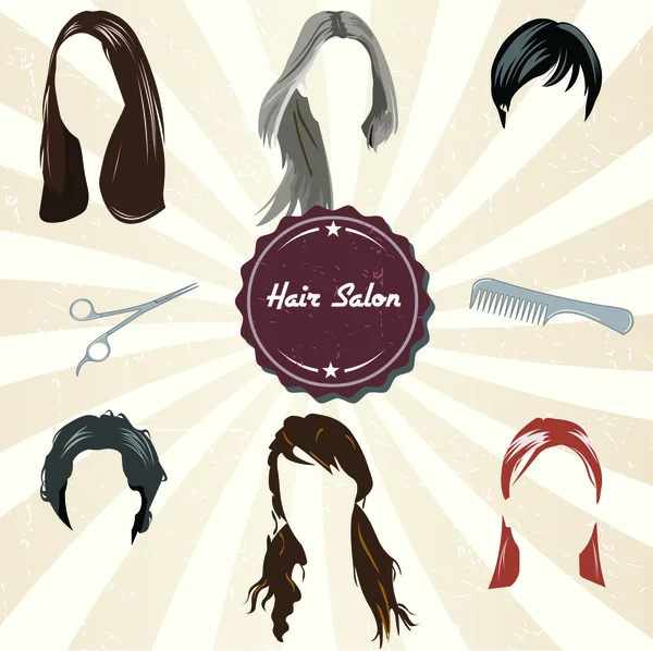 Étiquettes et icônes de salon de coiffure avec style de cheveux - vecteur EPS10 — Image vectorielle