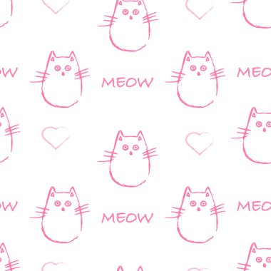 Çizgi filmdeki pembe kedileri, mesajları, miyavlamaları ve kalpleri olan çocuklar için kusursuz desen.