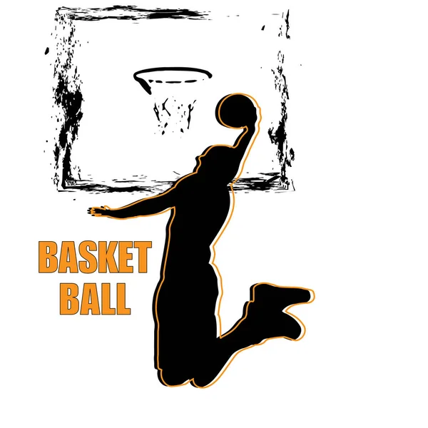 Springender Basketballspieler Mit Ball Vektorillustration — Stockvektor