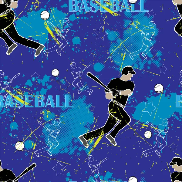 Seamless Sport Grunge Pattern Baseball Players Blue Grunge — Stock Vector
