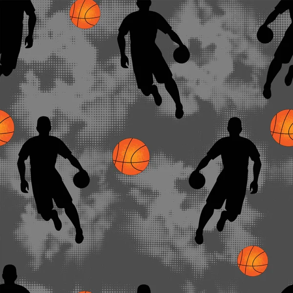 Nahtloses Grunge Muster Für Jungen Basketballspieler Auf Grauem Grunge Hintergrund — Stockvektor