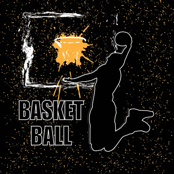 Vektor Illustration Mit Basketballspieler Auf Schwarzem Hintergrund — Stockvektor