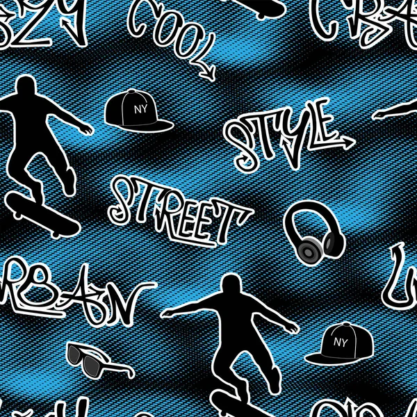 Seamless Pattern Urban Style Boys Skateboarders Graffiti — Stock Vector