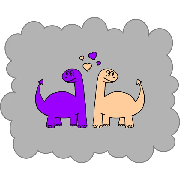 Vektor Illustration Med Dinosaurier Kärlek Och Hjärtan Grå Ram — Stock vektor