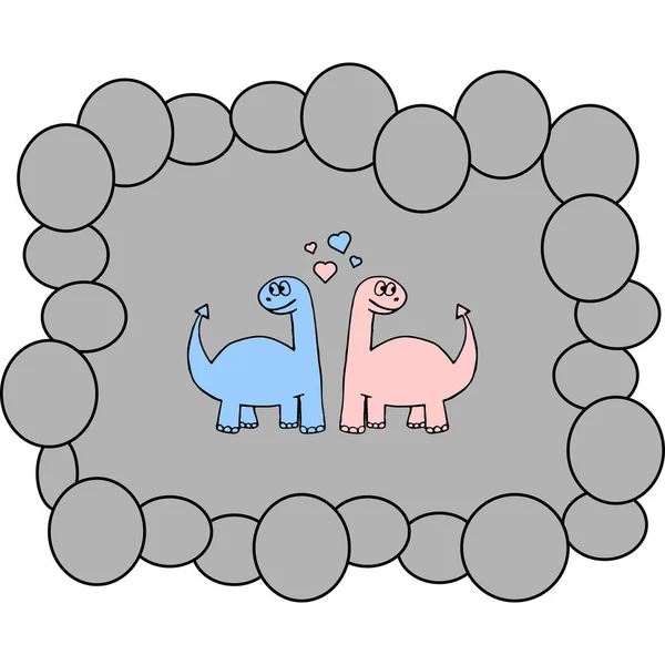 Vektor Illustration Med Kärlek Dinosaurier Grå Ram — Stock vektor