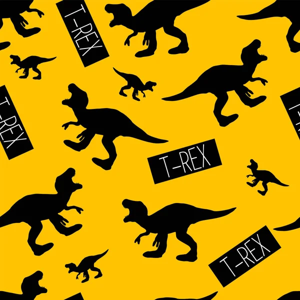 Sömlöst Mönster För Textil Med Svarta Dinosaurier Och Text Rex — Stock vektor