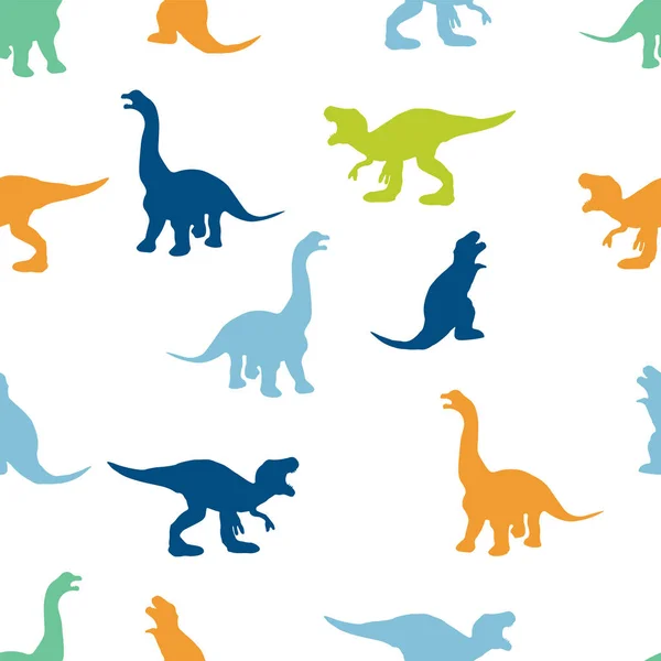 Veelkleurige Dinosaurussen Witte Achtergrond Naadloos Patroon Print Voor Kinderen — Stockvector