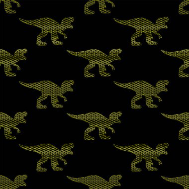 Grunge desenli sarı dinozorlar. Kusursuz desen.