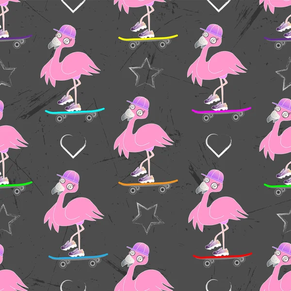 Flamingos Frescos Skates Coloridos Padrão Sem Costura Para Meninas Têxteis — Vetor de Stock