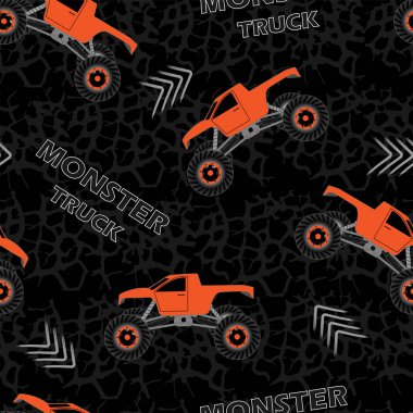 Tekstil için kusursuz grunge deseni. turuncu canavar izi siyah arkaplanda.