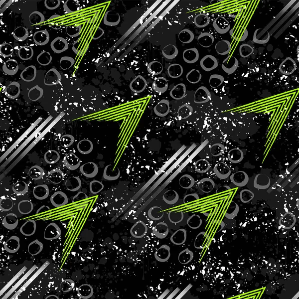 Absztrakt Zökkenőmentes Sport Minta Geometriai Elemekkel Grunge Textúrával Zöld Nyilakkal — Stock Vector