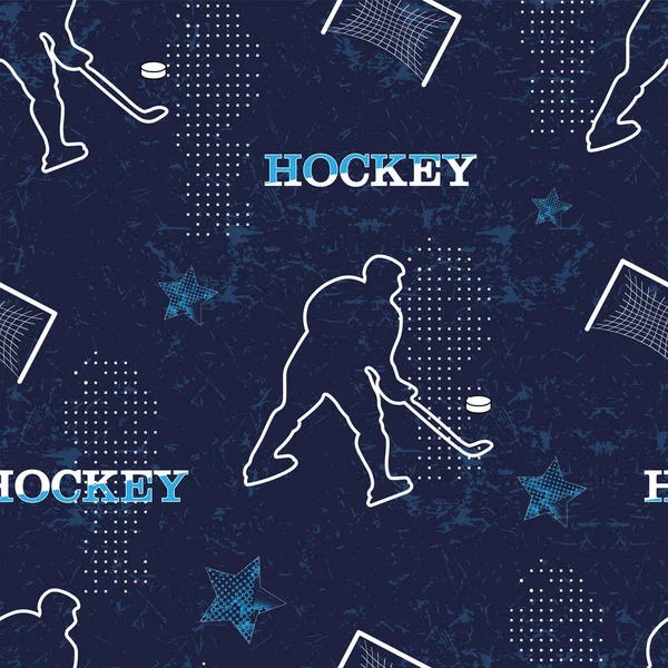 Abstract Naadloos Grunge Patroon Met Hockeyspelers Geometrische Elementen — Stockvector