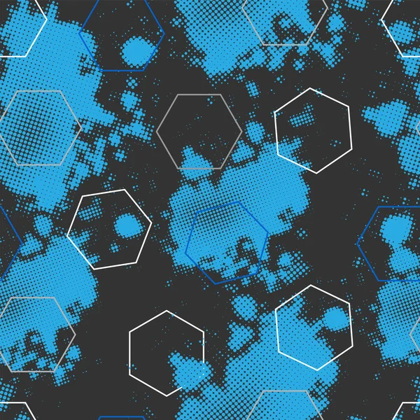 Contorno Hexágonos Textura Grunge Azul Patrón Sin Costura Abstracto Para — Archivo Imágenes Vectoriales