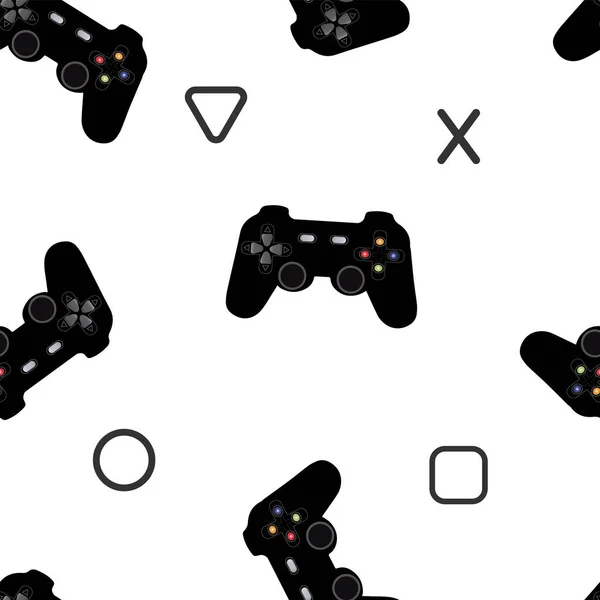 Naadloos Patroon Met Zwarte Gaming Joysticks Witte Achtergrond — Stockvector