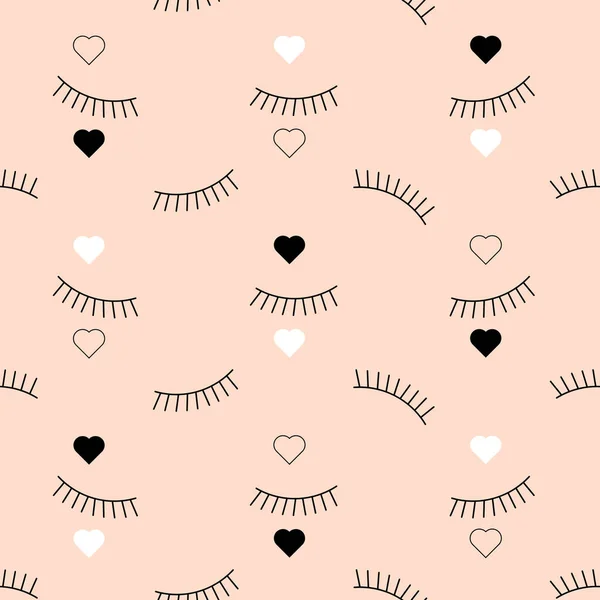 Nahtloses Muster Mit Wimpern Und Einem Herz Auf Rosa Hintergrund — Stockvektor