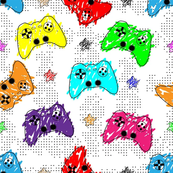 Patrón Sin Costura Abstracto Con Joysticks Juego Multicolor Estrellas — Archivo Imágenes Vectoriales