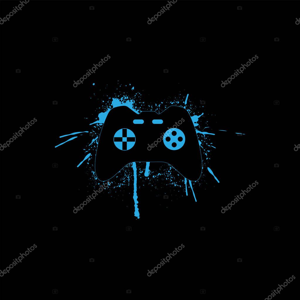 Game joystick on blue spray. Vector illustration.