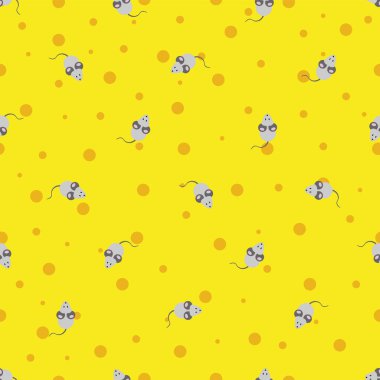 Peynir sarısı arkaplanda daireler çizen fareli, soyut, pürüzsüz desen