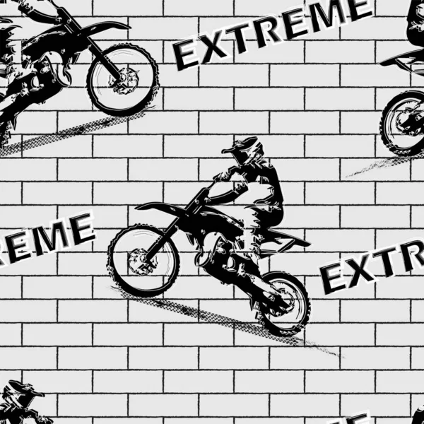 Nahtlose Urbane Muster Mit Schwarzem Motocross Auf Grauen Ziegeln — Stockvektor