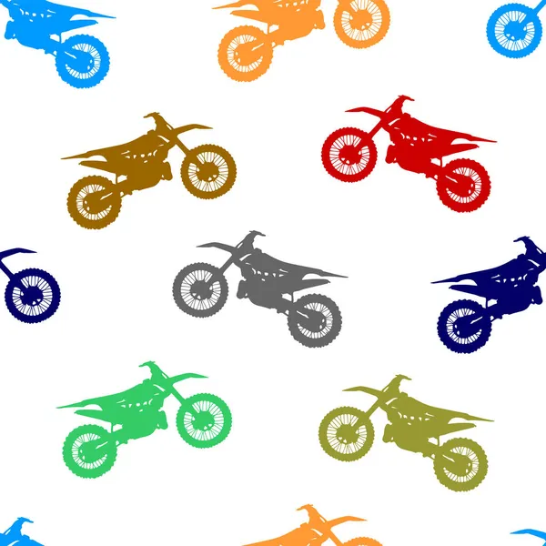 Seamless Pattern Multicolored Motorcycle White Background — Stock Vector