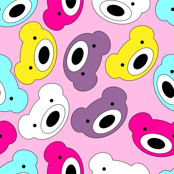 Pembe arka planda, çok renkli ayı başlarıyla kusursuz bir desen.
