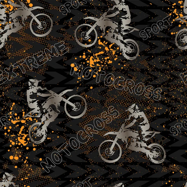Abstrakt Sömlös Grunge Mönster Med Pojke Motorcykel Text Extrem Motocross — Stock vektor