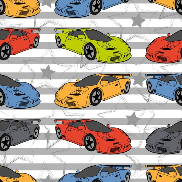 Çizgili Yıldızlı Çok Renkli Spor Arabalar Erkek Tekstil Için Kusursuz — Stok Vektör