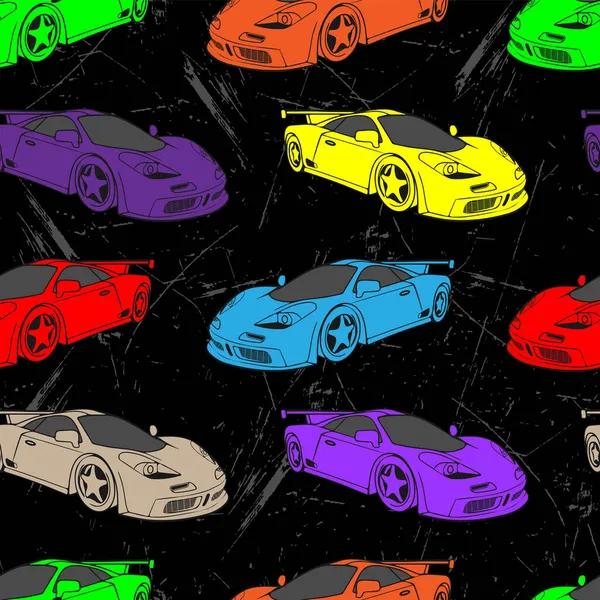 Płynny Wzór Dla Facetów Kolorowymi Samochodami Sportowymi — Wektor stockowy