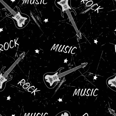 Metin, gitar ve gri grunge ile kusursuz müzik deseni.