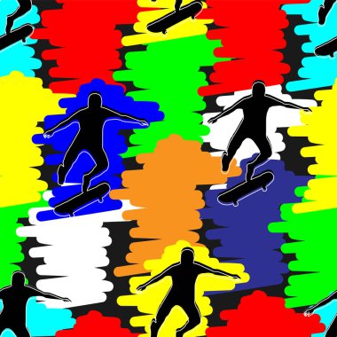 Çok renkli zigzag üzerinde kaykaycıları olan çocuklar için kentsel, pürüzsüz bir düzen..