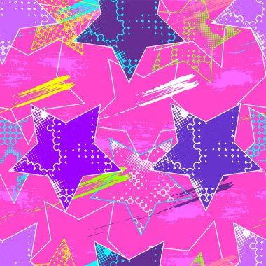 Grunge dokusunda yıldızlar olan kızlar için soyut, pürüzsüz bir desen..