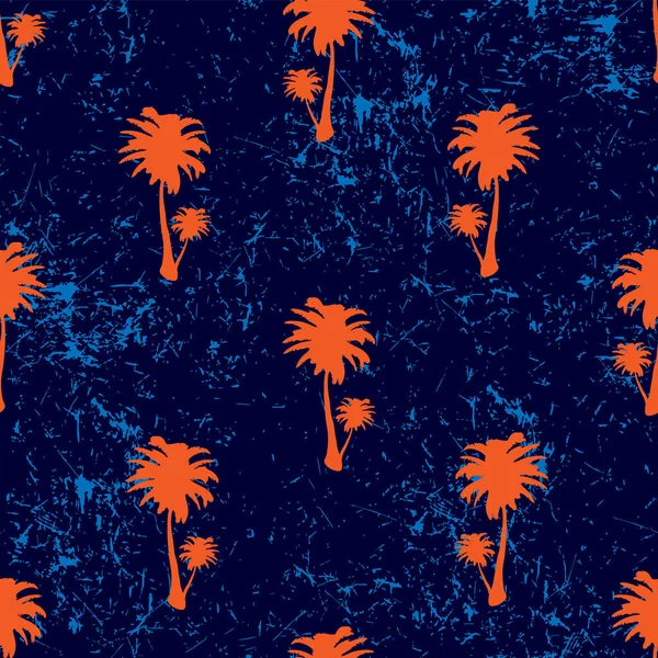 Mavi Grunge Üzerinde Turuncu Palmiyeler Olan Soyut Pürüzsüz Yaz Deseni — Stok Vektör