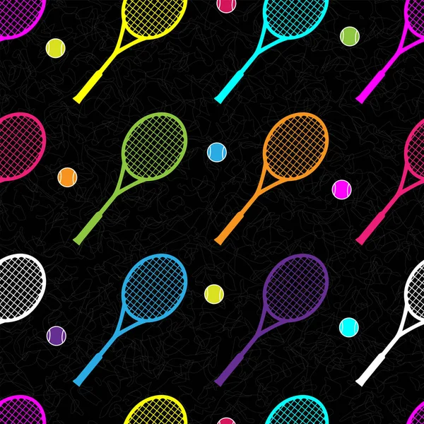 Abstract Seamless Pattern Multicolored Tennis Rackets Ball — Stock Vector