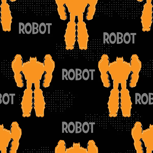 Patrón Sin Costuras Para Niños Con Robot Silueta Naranja — Archivo Imágenes Vectoriales